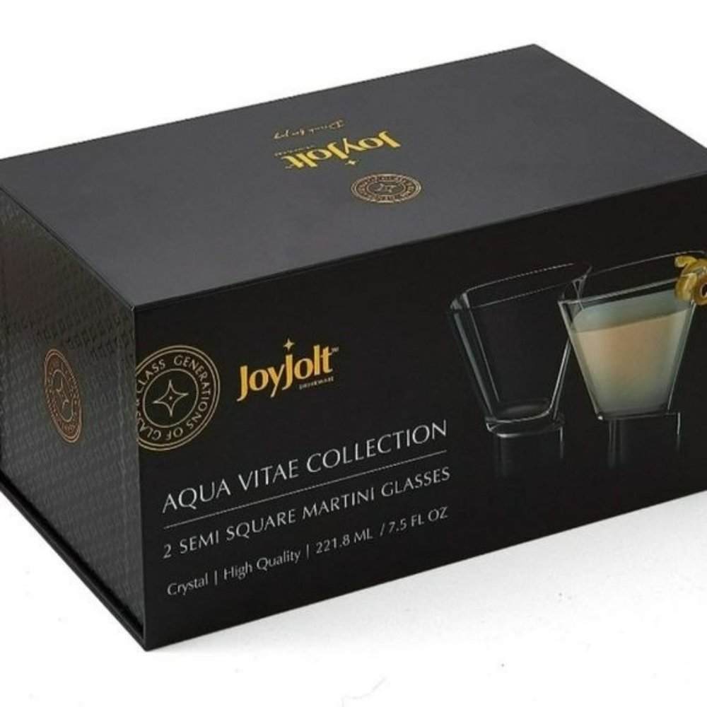 Set of Two Semi Square Cocktail Dessert Martini Crystal Drinking Glass‎ 7.5 Oz